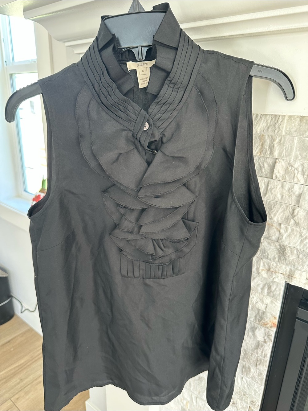 J.Crew Black Sleeveless Ruffle Bib Tank. 100% silk.  Size 8